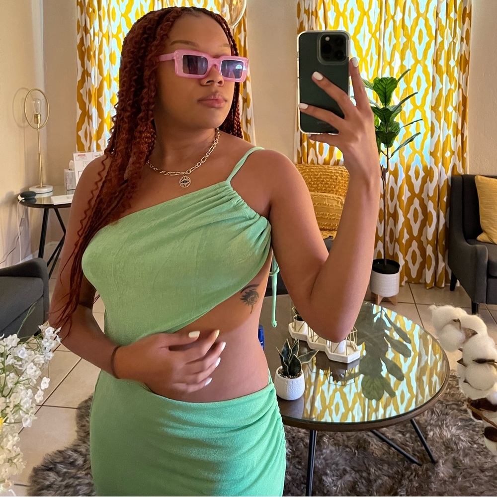 Topshop Green Slinky Cut Out Midi Dress